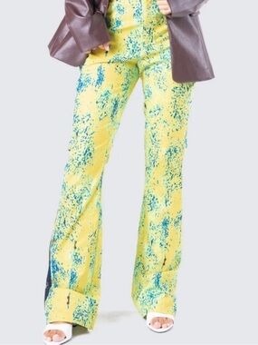 Finesse Yellow and Teal Speckled Boot-Cut Pants